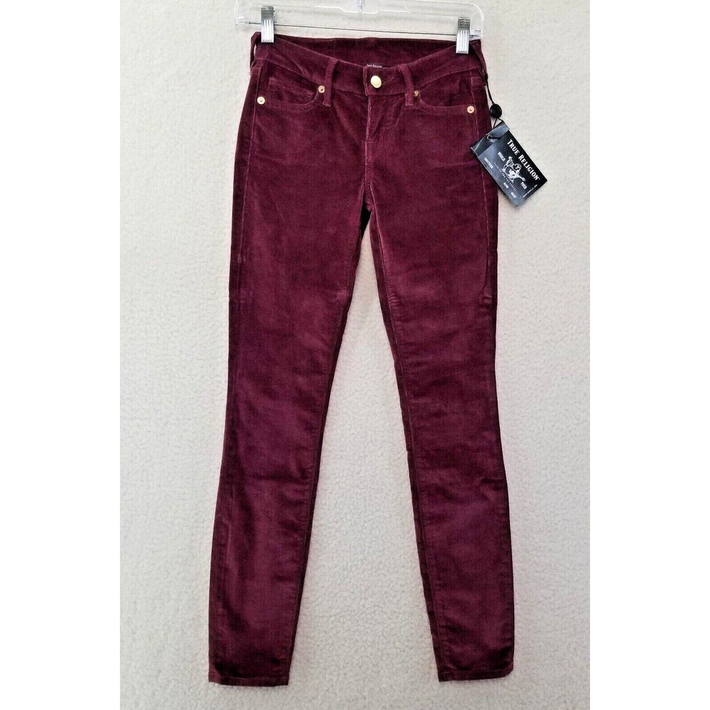 True Religion Halle Stretch Cord Ivy League Corduroy Maroon Womens 23 NWT